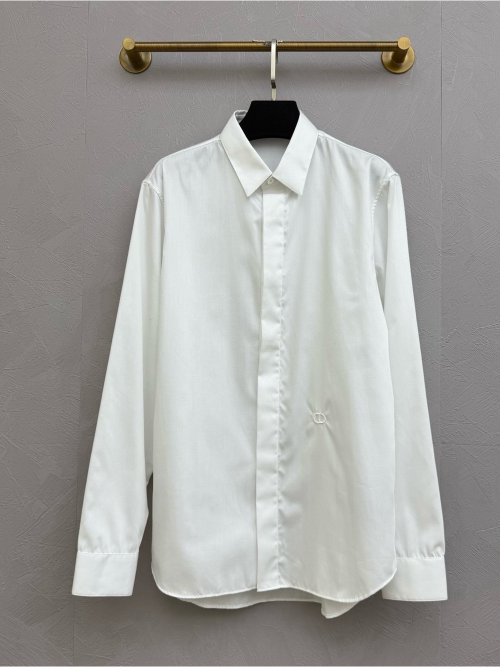 Dior Men's White Hidden-Placket Dress Shirt